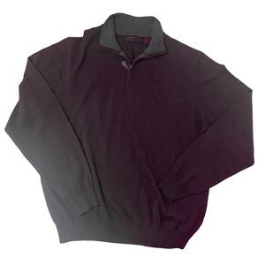 Eildon Hills 1/4 Zip Brown Pullover Sweater Extra Fine Merino Wool Size Large